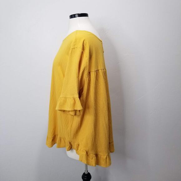 Blouse Womens 2XL Yellow NWT Button Front Ruffle Hem Flowy Short Sleeve Top - Picture 4 of 10